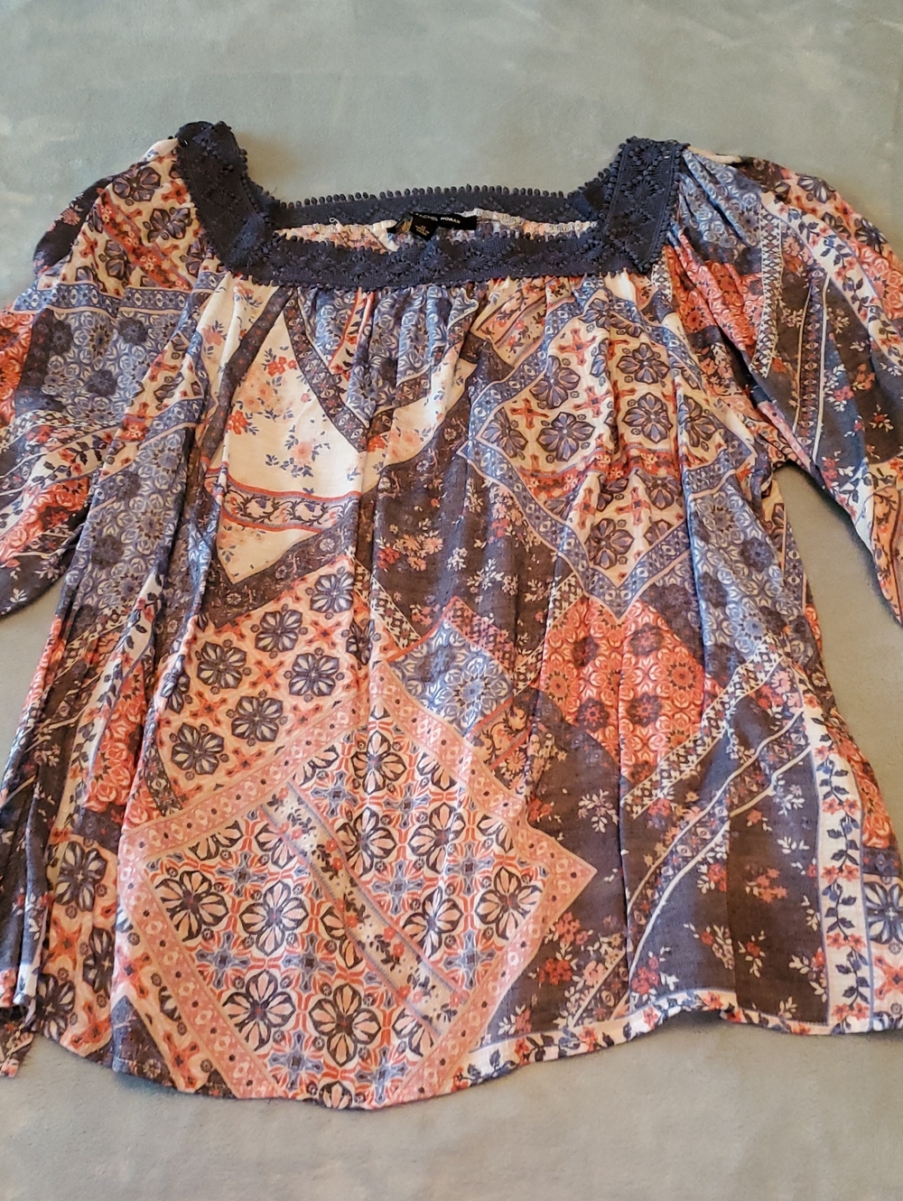 Zac & Rachel Navy, Coral and Cream Patchwork Tunic